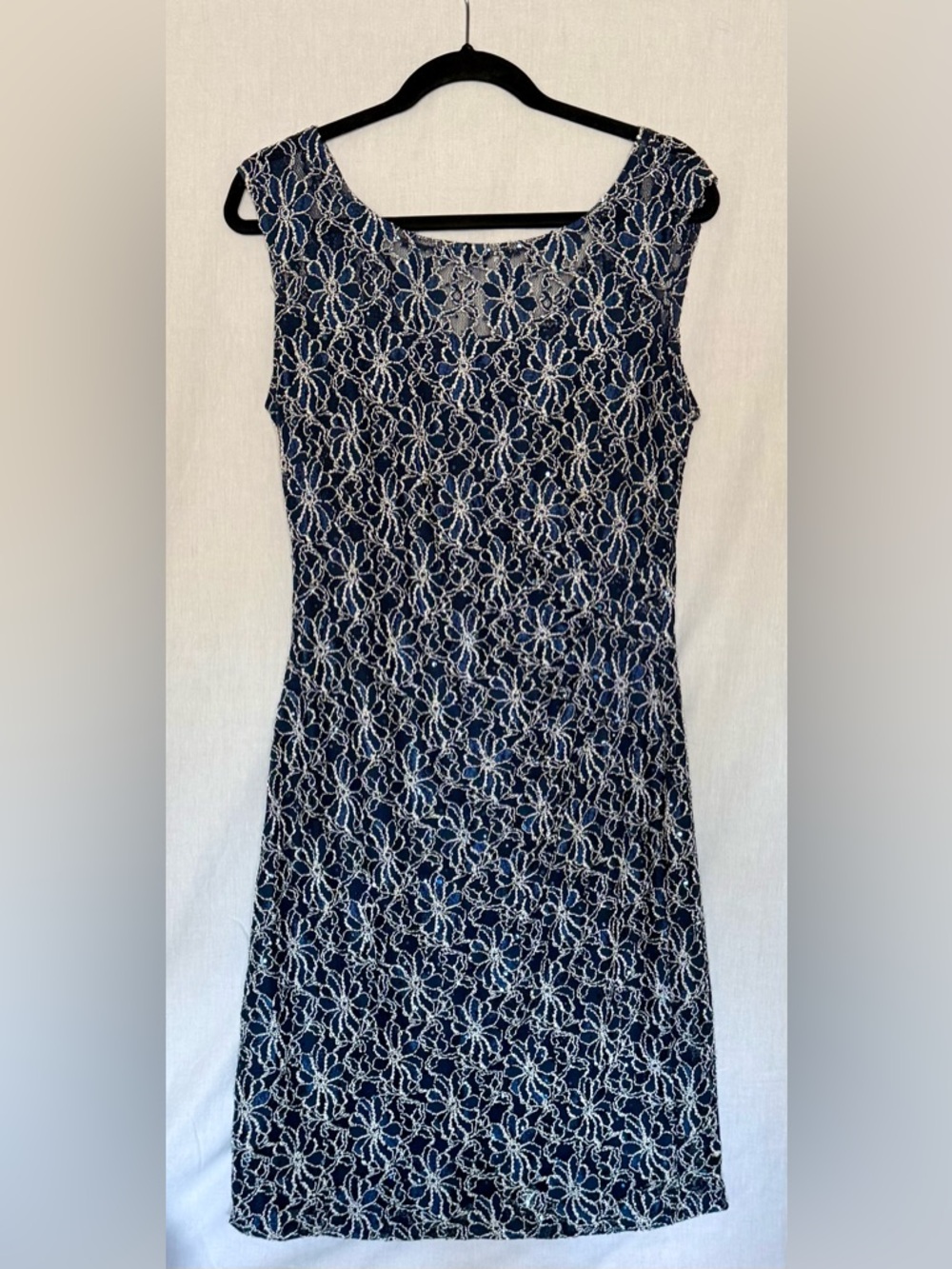 Rox & Ali (Dressbarn) Navy & Metallic Silver Floral Sleeveless Cocktail Dress 8